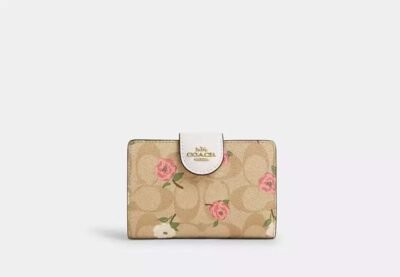 Medium Corner Zip Wallet In Signature Canvas With Floral Print