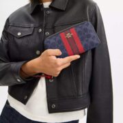Long Zip Around Wallet In Signature Canvas With Varsity Stripe