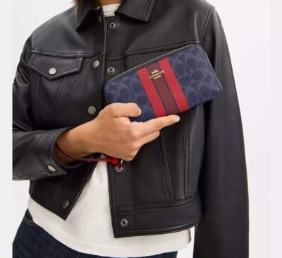 Long Zip Around Wallet In Signature Canvas With Varsity Stripe