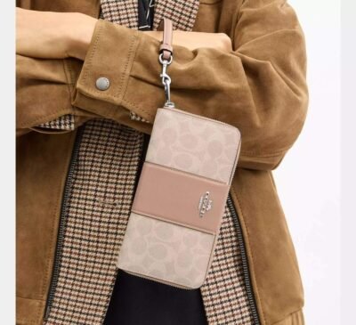 Long Zip Around Wallet In Signature Canvas With Stripe