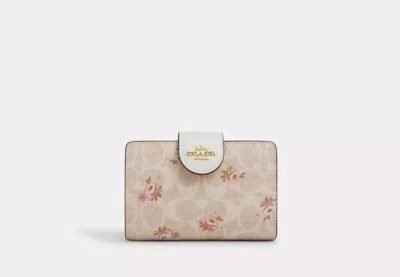Medium Corner Zip Wallet In Signature Canvas With Floral Print