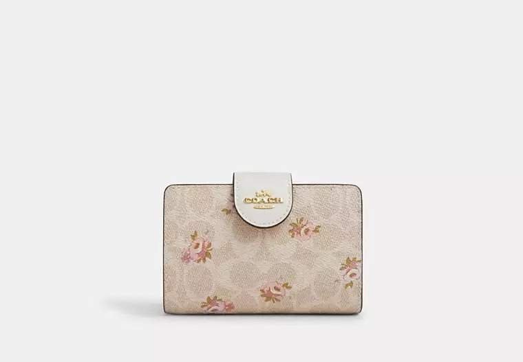Medium Corner Zip Wallet In Signature Canvas With Floral Print