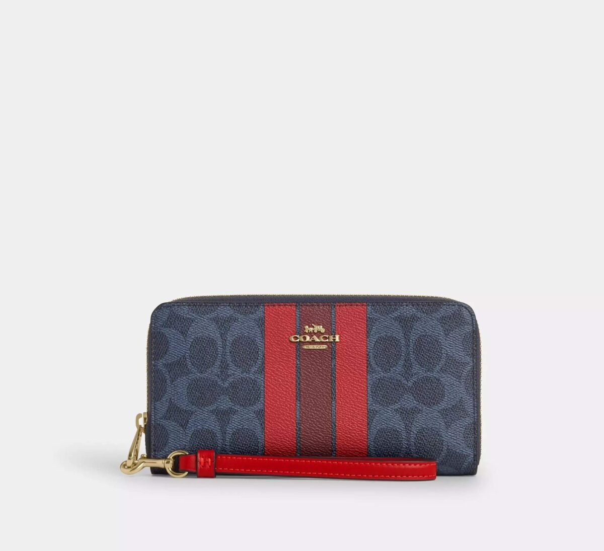 Long Zip Around Wallet In Signature Canvas With Varsity Stripe