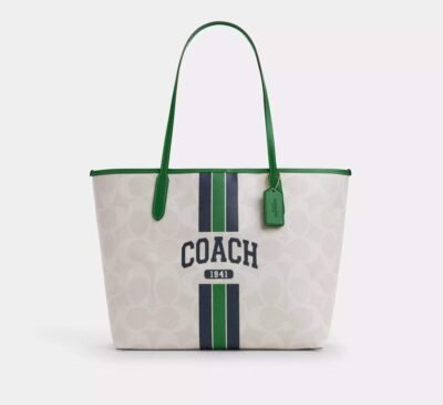 Coach City Tote Bag In Signature Canvas With Coach Graphic Chalk/Kelly Multi