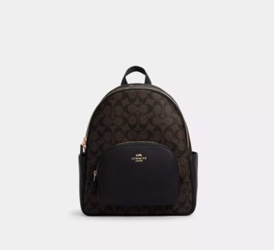 Coach Court Backpack In Signature Canvas Gold/Brown Black