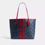 Coach City Tote Bag In Signature Canvas With Coach Graphic Denim/Bold Red