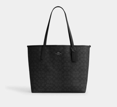 Coach City Tote Bag In Signature Canvas Gunmetal/Charcoal/Black