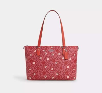 Coach Gallery Tote Bag With Floral Print Silver/Pink Multi