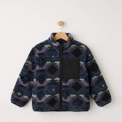 Blue/Purple Patterned Zip Through Fleece