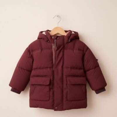 Burgundy Red Borg Lined Padded Shower Resistant Coat