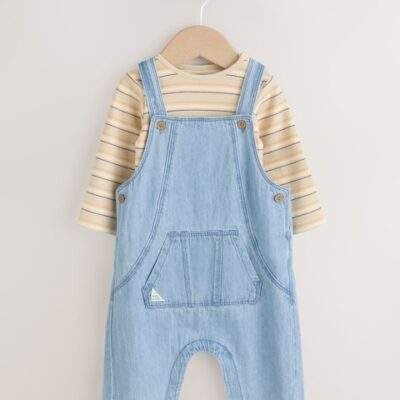 Blue Baby Denim Dungarees and Bodysuit Set