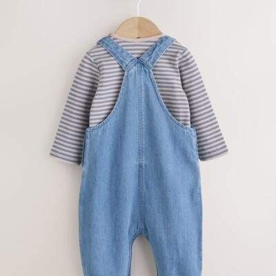 Blue Dinosaur Baby Denim Dungarees and Bodysuit Set
