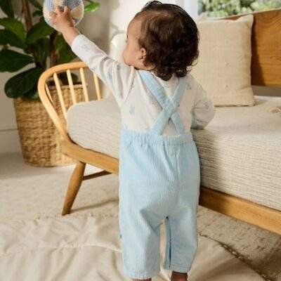 Blue Bear Cord Dungarees and Bodysuit Baby Set