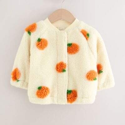 Cream Pumpkin Borg Fleece Bomber Jacket