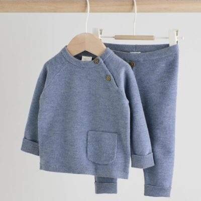 Blue Baby Knitted Jumper and Leggings Set