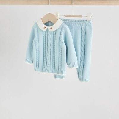 Blue Knitted Jumper and Leggings Baby Set