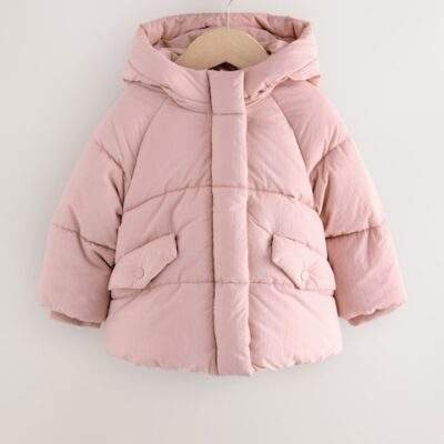 Pink Shower Resistant Faux Fur Lined Padded Coat