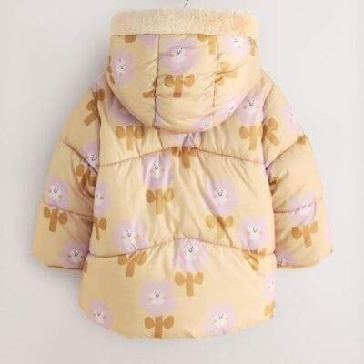 Ochre Yellow Shower Resistant Faux Fur Trim Padded Coat