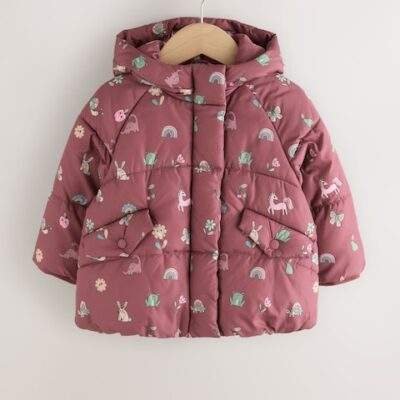 Burgundy Red Shower Resistant Faux Fur Lined Padded Coat