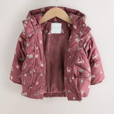 Burgundy Red Shower Resistant Faux Fur Lined Padded Coat