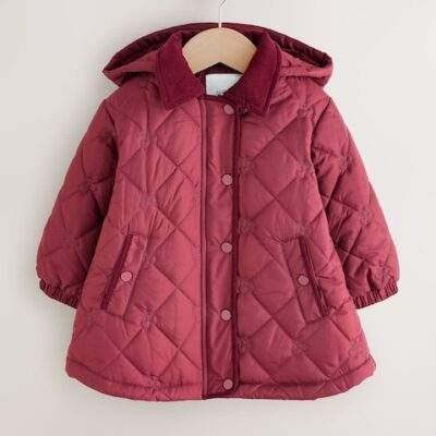 Burgundy Red Shower Resistant Embroidered Coat With Collar