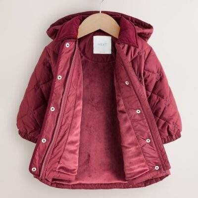 Burgundy Red Shower Resistant Embroidered Coat With Collar