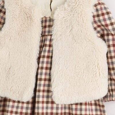 Berry/ Cream Gingham Baby Dress and Waistcoat 2 Piece Set