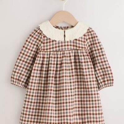 Berry/ Cream Gingham Baby Dress and Waistcoat 2 Piece Set