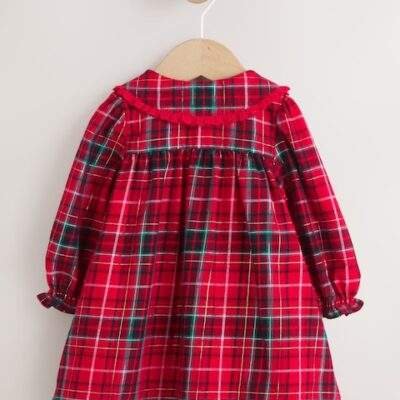 Red Check Baby Collar Long Sleeve Dress