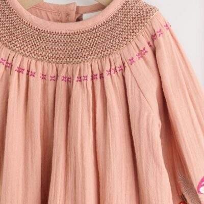 Tan Brown Embroidered Baby Bloomer Rompers with Tights Set 2 Piece