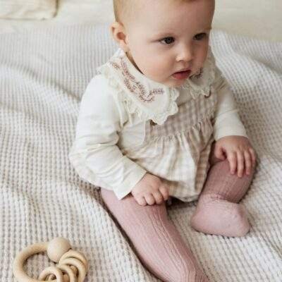 Pink Bubble Romper Long Sleeve Bodysuit Cardigan and Tights 4 Piece Set