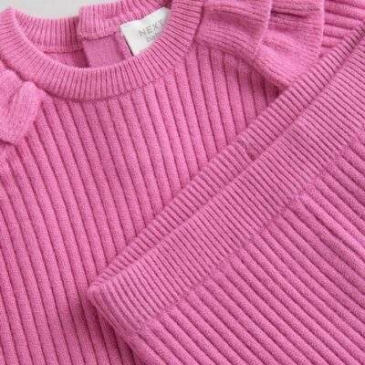 Bright Pink Knitted Jumper and Legging 2 Piece Baby Set