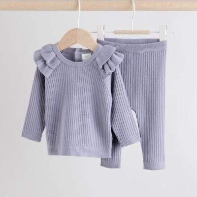 Lilac Purple Knitted Jumper and Legging 2 Piece Baby Set