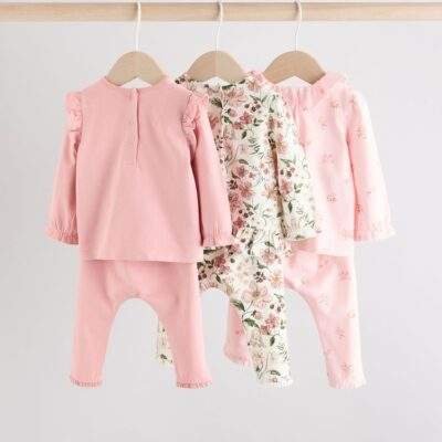 Pink/ Cream/ Bunny Character Long Sleeve Top And Leggings Set 6 Piece