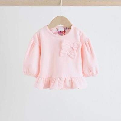 Pink/Cream Floral Baby Bow Sweaters and Leggings Set 2 Piece