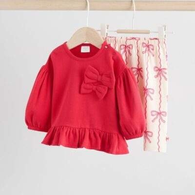 Red/Cream Baby Bow Sweaters and Leggings Set 2 Piece