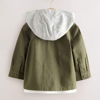 Khaki Green Hooded Overshirt and T-Shirt Set 2 Piece