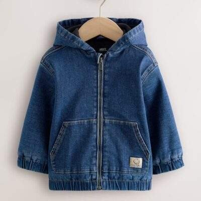 Blue Denim Borg Lined Hooded Zip Through Denim Shacket