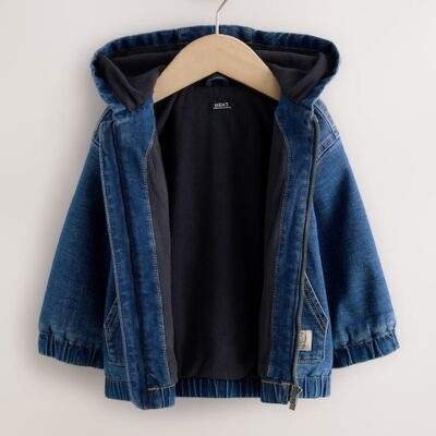 Blue Denim Borg Lined Hooded Zip Through Denim Shacket