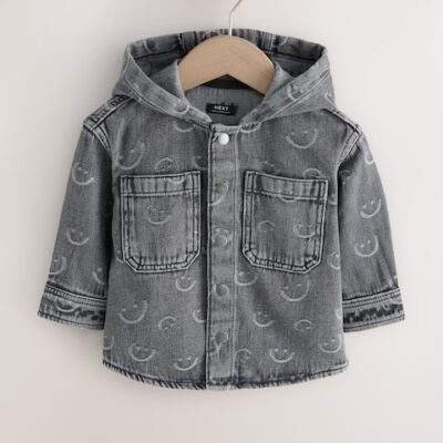Grey Face Denim Hooded Overshirt