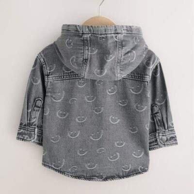 Grey Face Denim Hooded Overshirt
