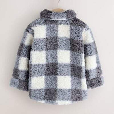 Grey Checkerboard Borg Fleece Shacket