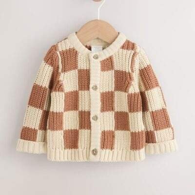 Natural Checkerboard Baby Knitted Cardigan