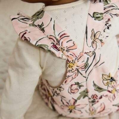 Pink Floral Baby Print Long Sleeve Bodysuit and Cord Dungarees Set 2 Piece