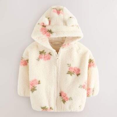 Cream Floral Print Zip Through Fleece