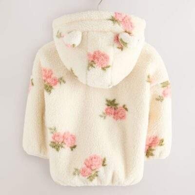 Cream Floral Print Zip Through Fleece