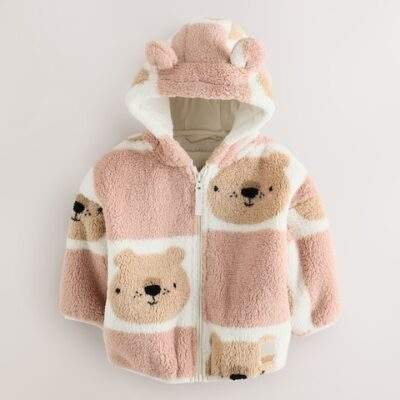 Brown Teddy Bear Print Zip Through Fleece