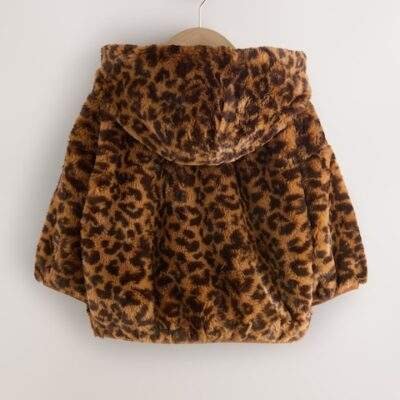 Brown Leopard Animal Print Faux Fur Zip Through Jacket