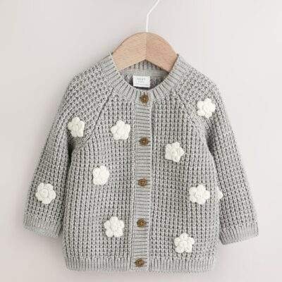 Grey Crochet Flowers Baby Knitted Cardigan