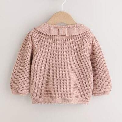 Pink Knitted Frill Collar Baby Cardigan